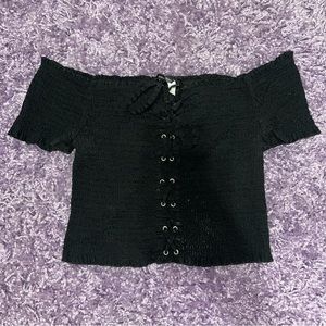 off shoulder lace up crop top